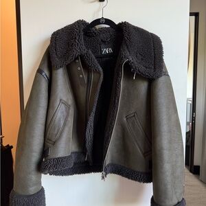 Zara Women's Dark Gray Teddy Jacket